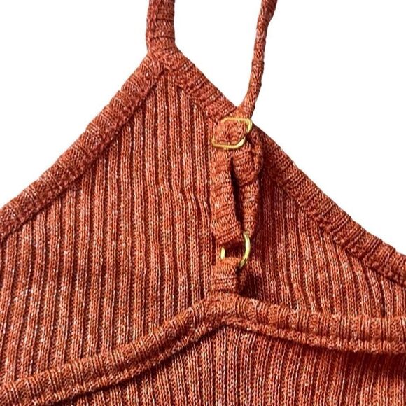 Superdown Adrianna Sheer Mini Dress Women’s XXS Rust Metallic Ribbed Knit - Picture 7 of 12